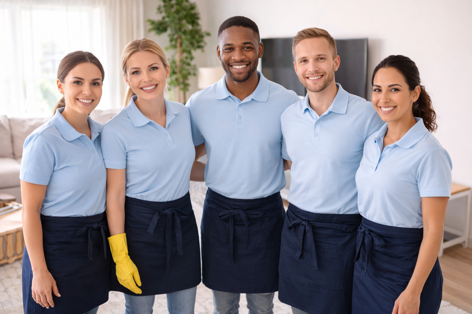 Cleaning team members smiling in uniform